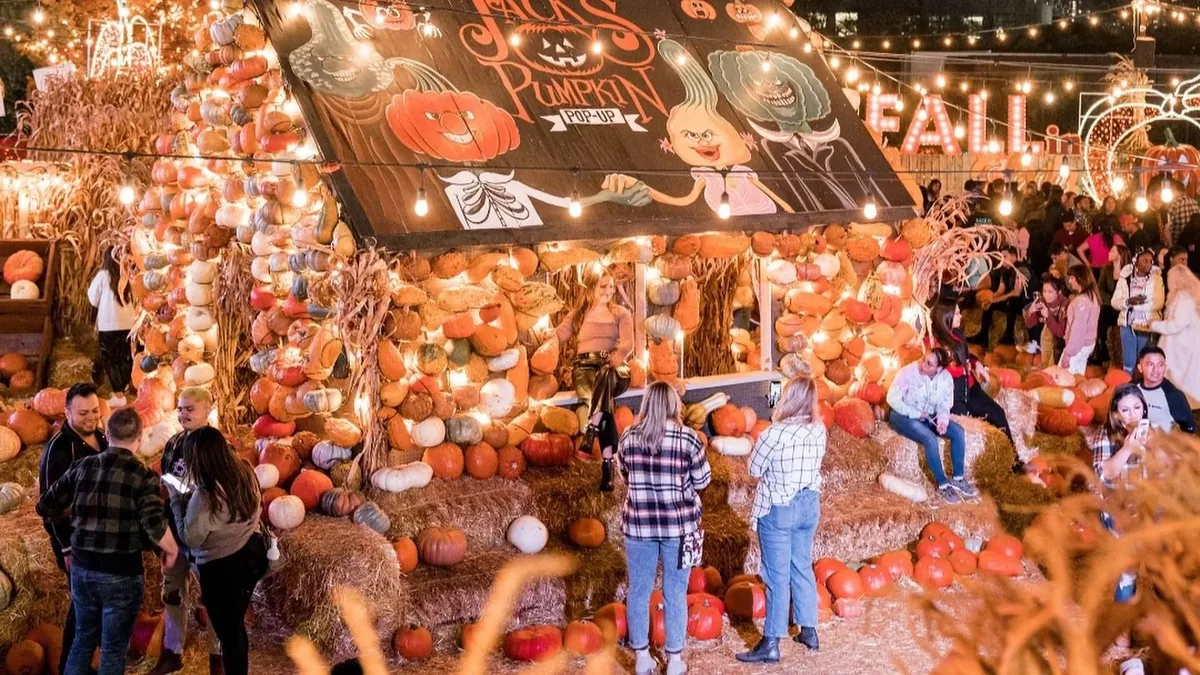 Glowing pumpkin displays and fall lights at Jack's Pumpkin Pop-Up