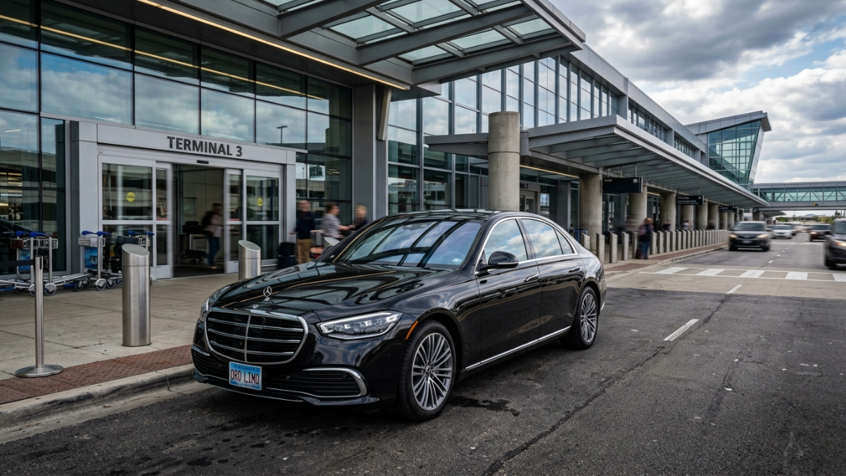 Midway airport car service luxury Mercedes S-Class at MDW Chicago